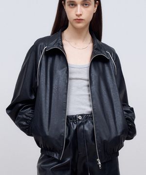 FAUX Leather Windbreaker in Black