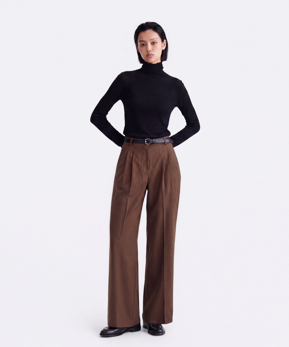 줄리아페페(JULIAPEPE) Signature Wool Semi Wide Slacks (Brown)