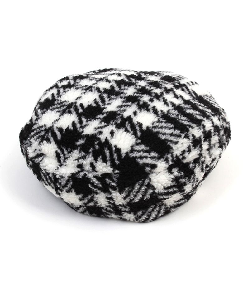 Fleece Black Check Beret 체크베레모
