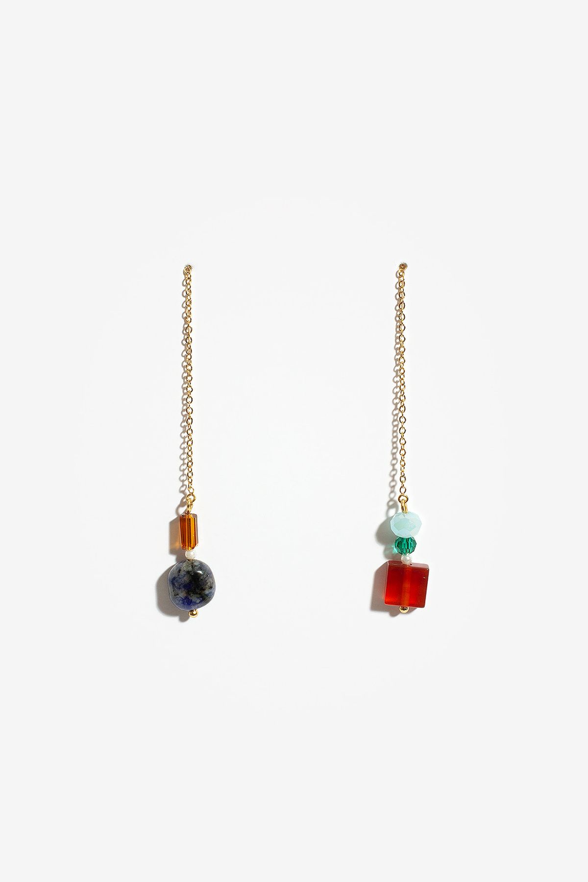 모드곤(MODGONE) 라피스라즐리 & 자마노 롱 체인 귀걸이 Lapis Lazuli & Carnelian Long Chain Earrings