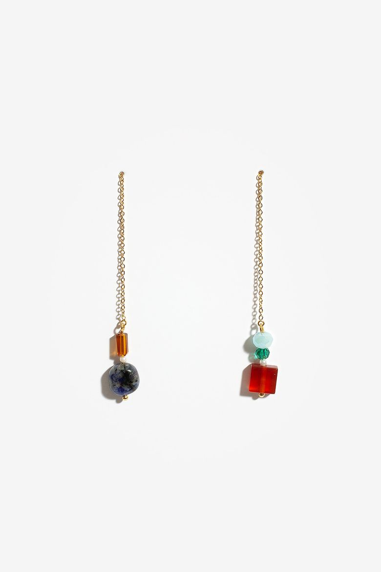 라피스라즐리 & 자마노 롱 체인 귀걸이 Lapis Lazuli & Carnelian Long Chain Earrings