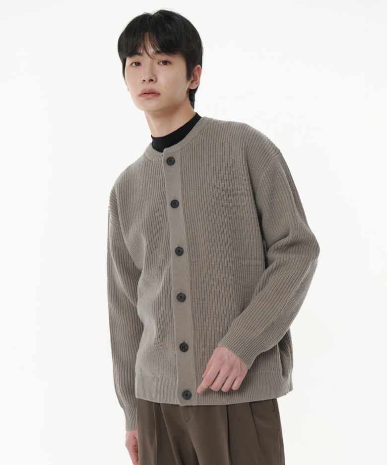 릴렉스드 리브드 라운드 넥 가디건 [더스티 베이지]