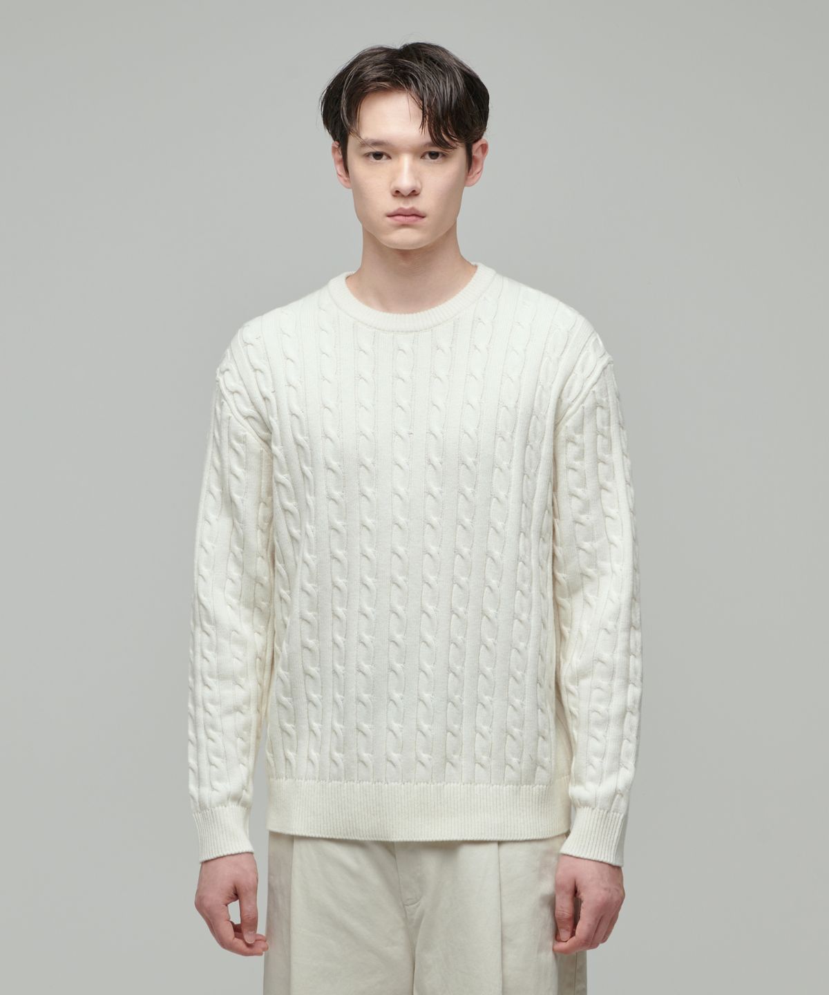무신사 스탠다드(MUSINSA STANDARD) 케이블 크루 넥 니트 [크림]