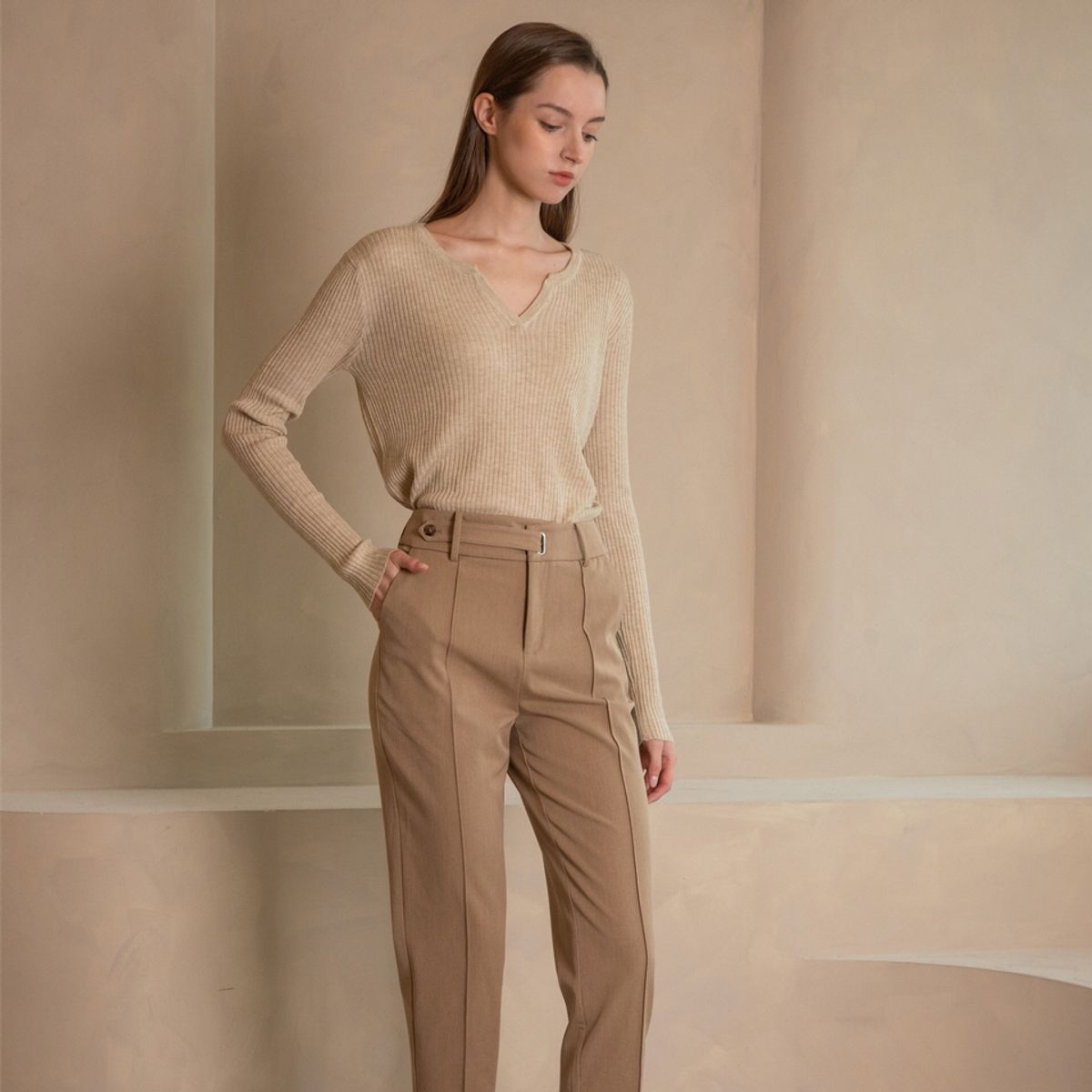 웬스데이딜라잇(WEDNESDAY DELIGHT) WED Belted straight trousers_brown