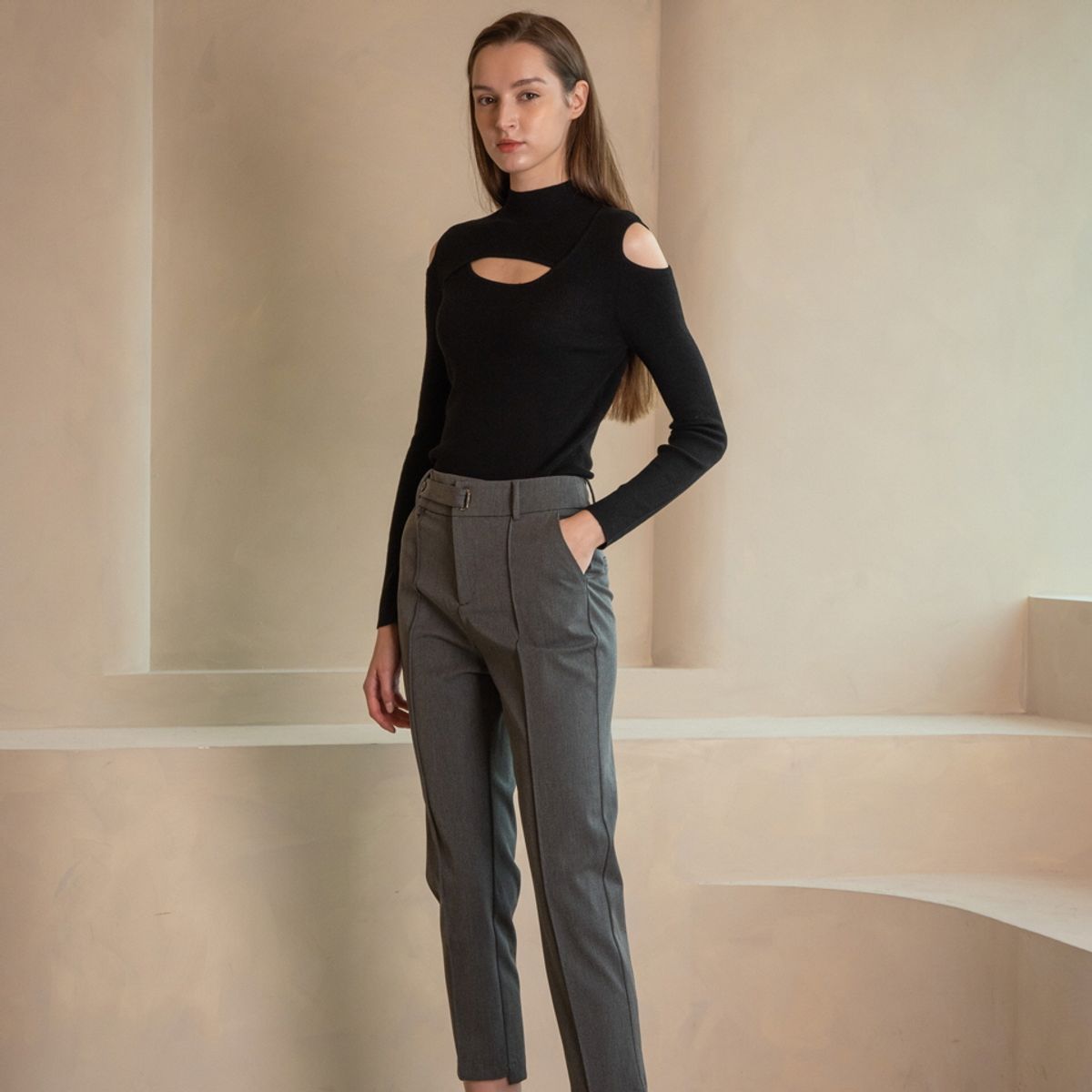 웬스데이딜라잇(WEDNESDAY DELIGHT) WED Belted straight trousers_gray