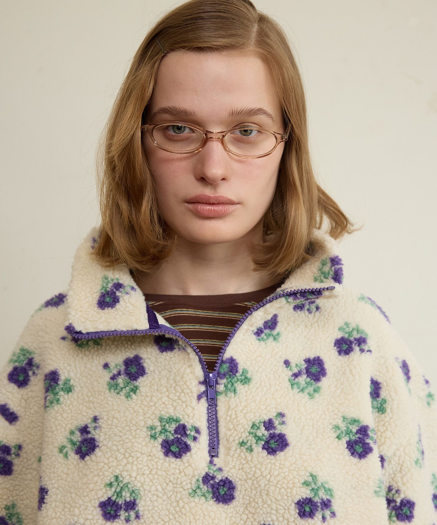 MUSINSA公式 | FUNFROMFUN HALF ZIP FLEECE PULLOVER, FLORAL