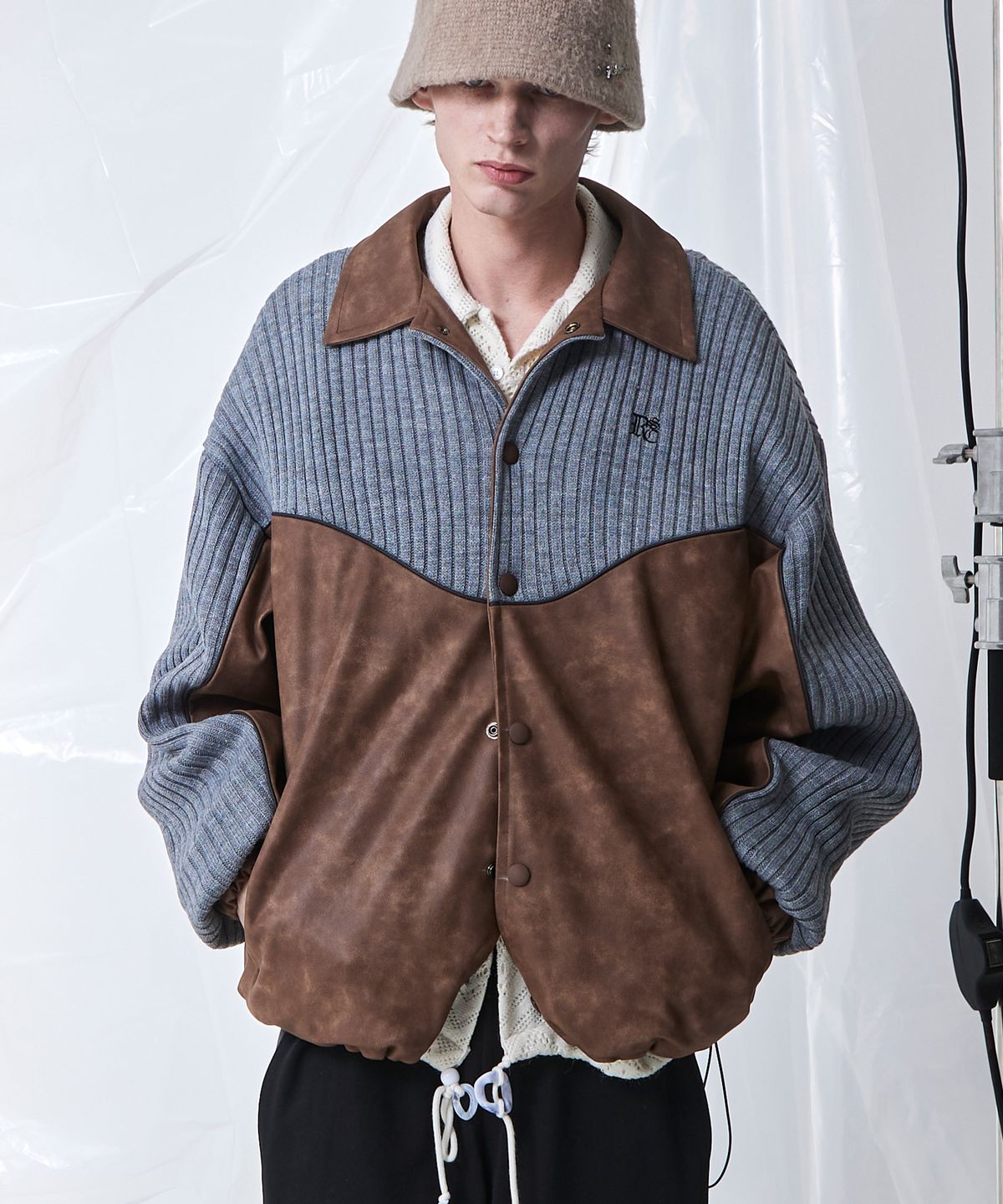 알에스에스씨(RSSC) KNIT & LEATHER VARSITY JACKET - BR