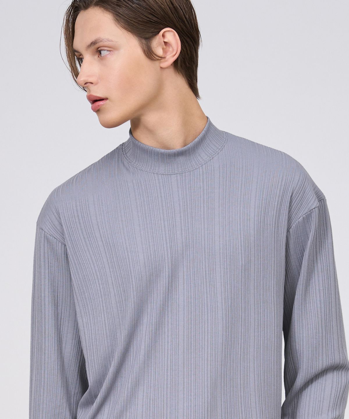 드로우핏(DRAW FIT) 포멀릭 리브드 모크넥 티셔츠 [BLUEGREY]