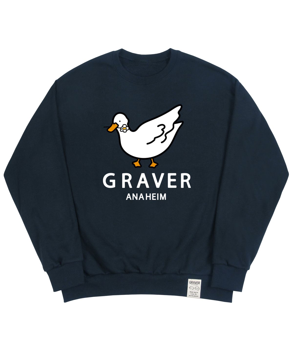 그레이버(GRAVER) [UNISEX]화이트 덕 스마일 맨투맨_네이비