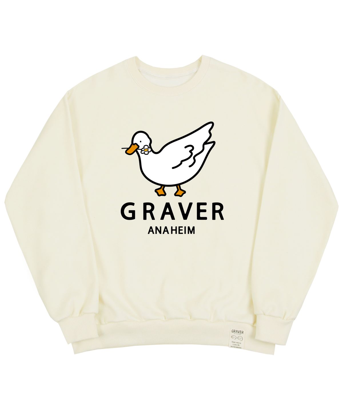 그레이버(GRAVER) [UNISEX]화이트 덕 스마일 맨투맨_크림