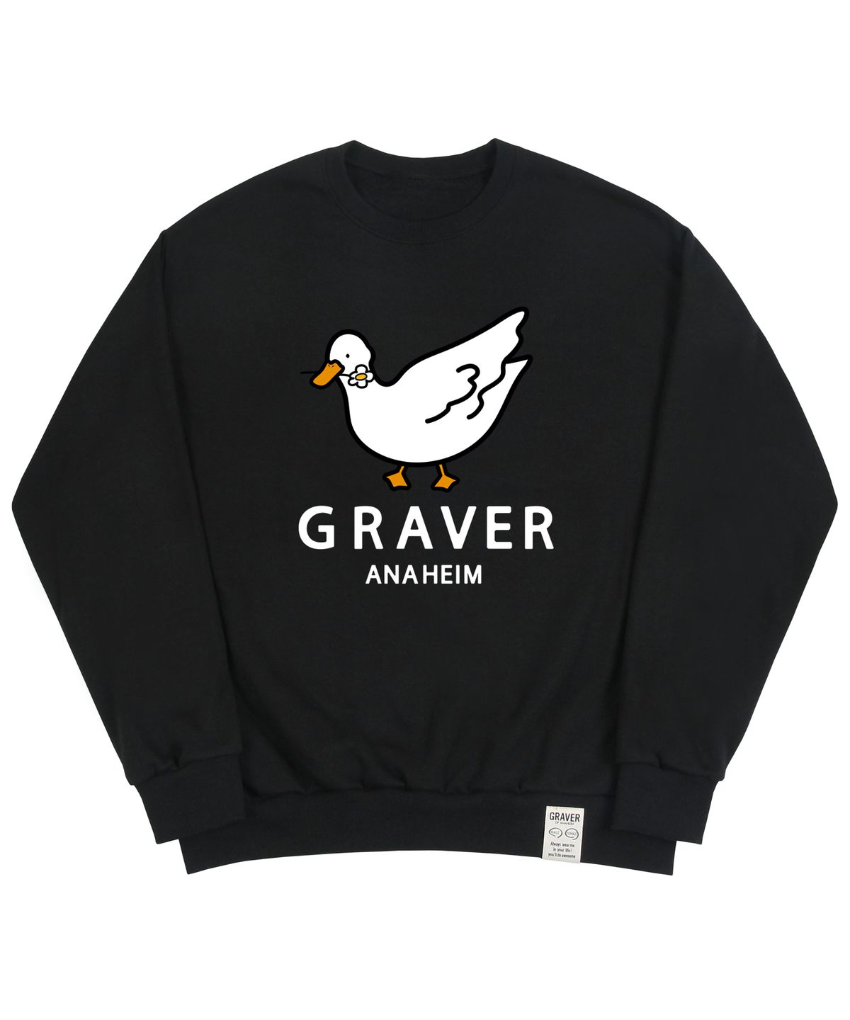 그레이버(GRAVER) [UNISEX]화이트 덕 스마일 맨투맨_블랙