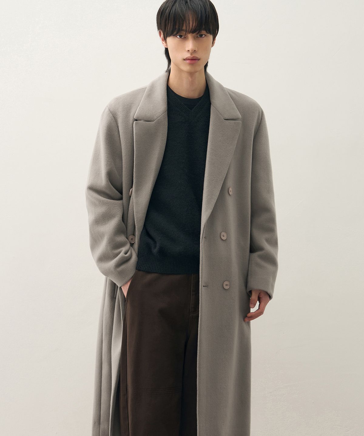 드로우핏(DRAW FIT) 프리미어 퓨어 캐시미어 로브 더블 코트 [BEIGEISH GREY]