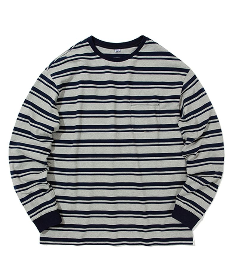 LS BORDER T-SHIRT (GREY/NAVY)