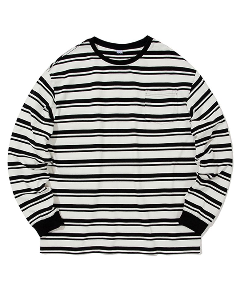 LS BORDER T-SHIRT (WHITE/BLACK)
