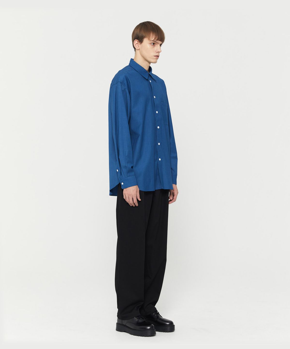 노디코마(NODICOMA) 울 블렌드 포켓 셔츠  블루