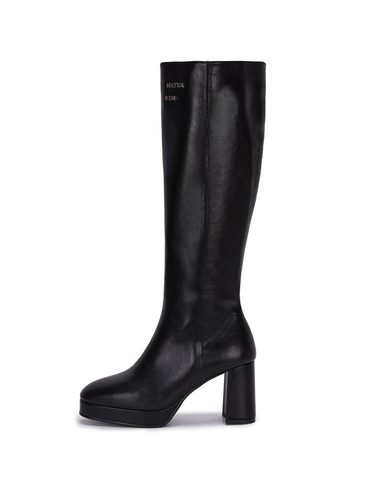 마뗑킴(MATIN KIM) FITTED LEATHER LONG BOOTS IN BLACK