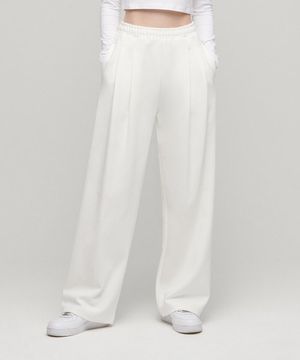 우먼즈 더블 니트 투 턱 와이드 라운지 스웨트 팬츠 [크림]