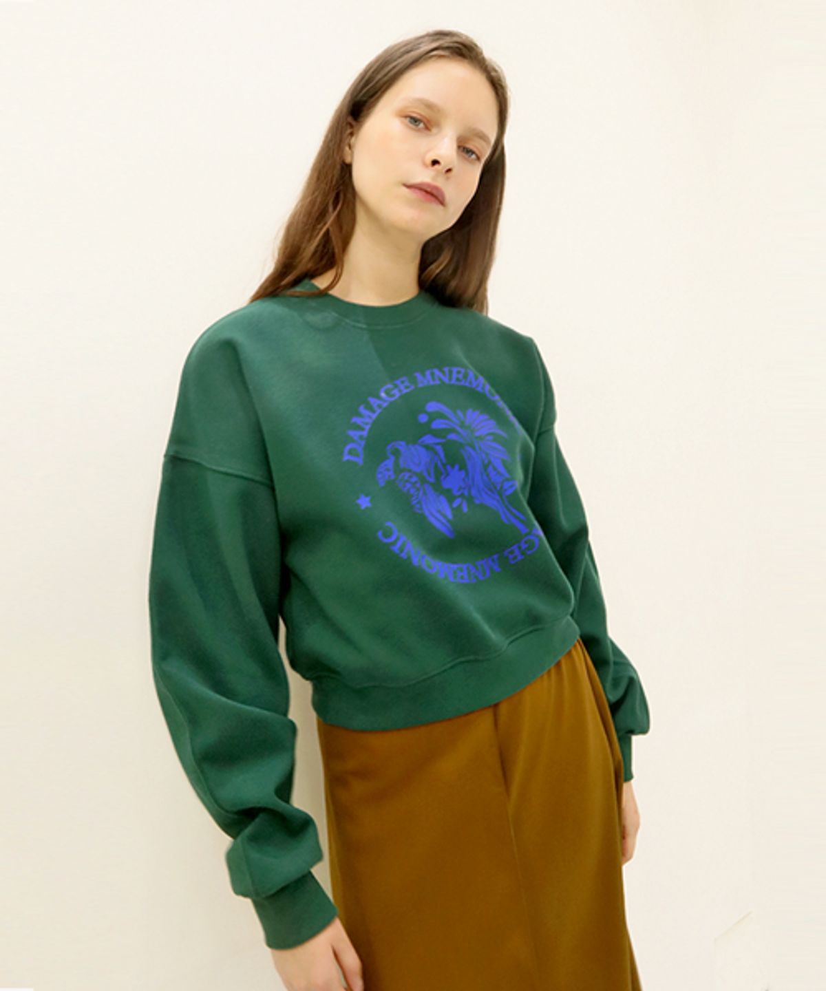 데미지니모닉(DAMAGE MNEMONIC) 아이리스 그린 크롭 맨투맨_ Iris Green Crop MTM