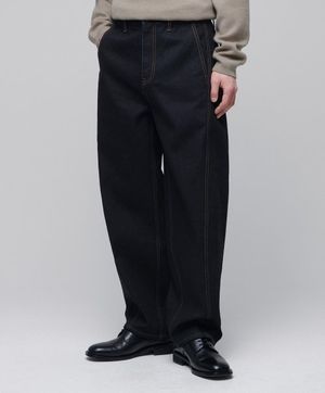 트위스트 세미 벌룬 데님 팬츠 [딥 인디고]