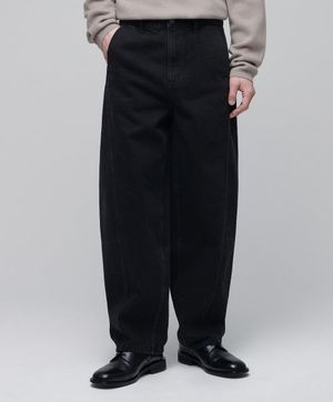 트위스트 세미 벌룬 데님 팬츠 [워시드 블랙]