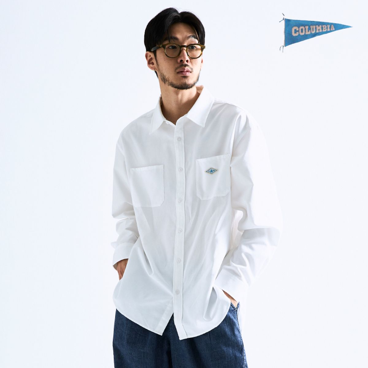 컬럼비아 유니버시티(COLUMBIA UNIVERSITY) 1754 CROWN OVERFIT OXFORD REGULAR COLLAR SHIRTS 화이트