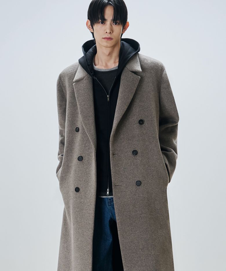 프리미어 퓨어 울 로브 더블 코트 [MELANGE TAUPE]