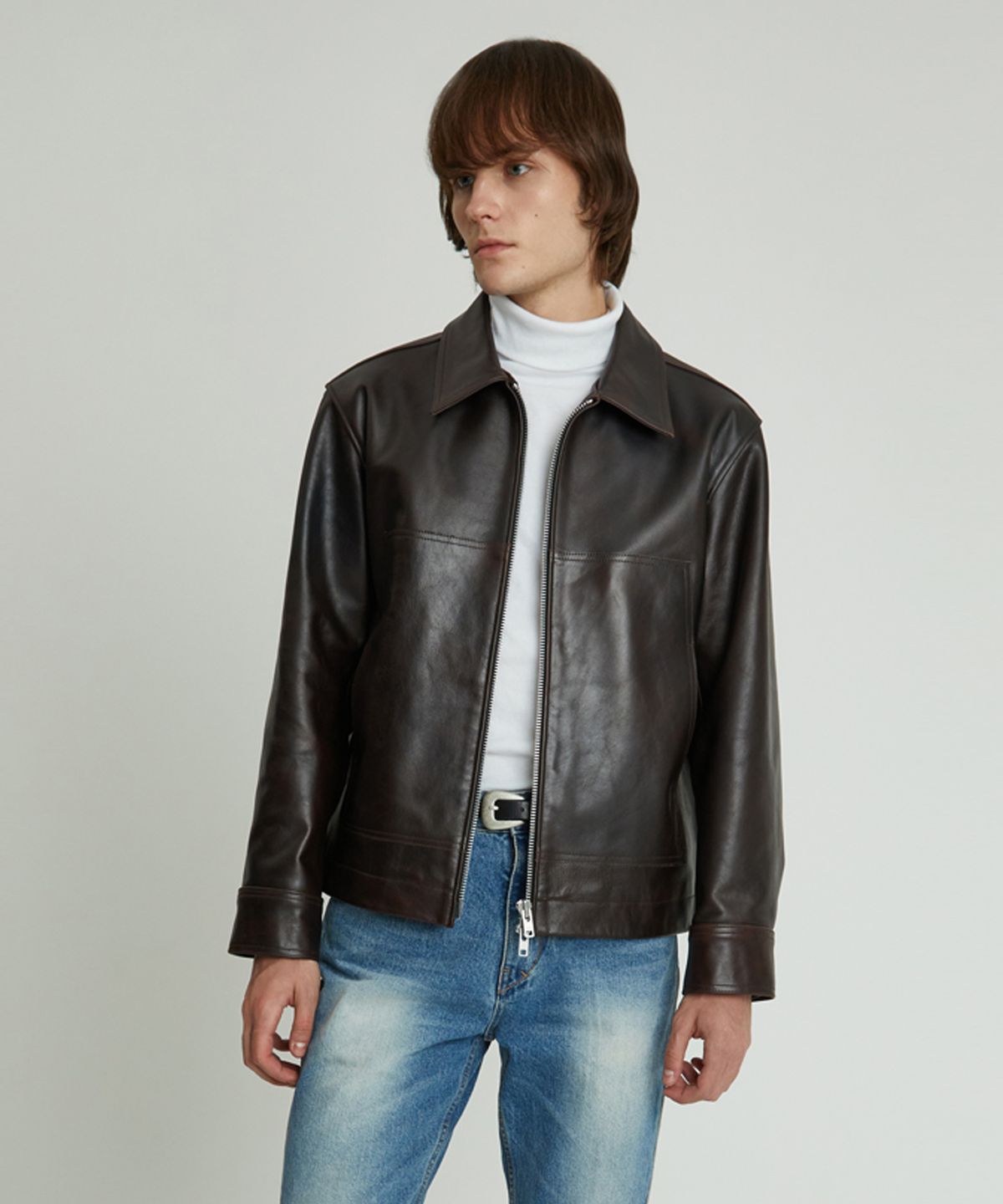 앤드로스(ANDROS) Double Pocket Cow Leathr Jacket (Deep Brown)