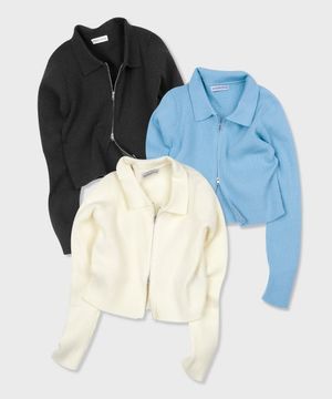 소프트 투웨이 카라 골지 니트 집업 가디건 3컬러