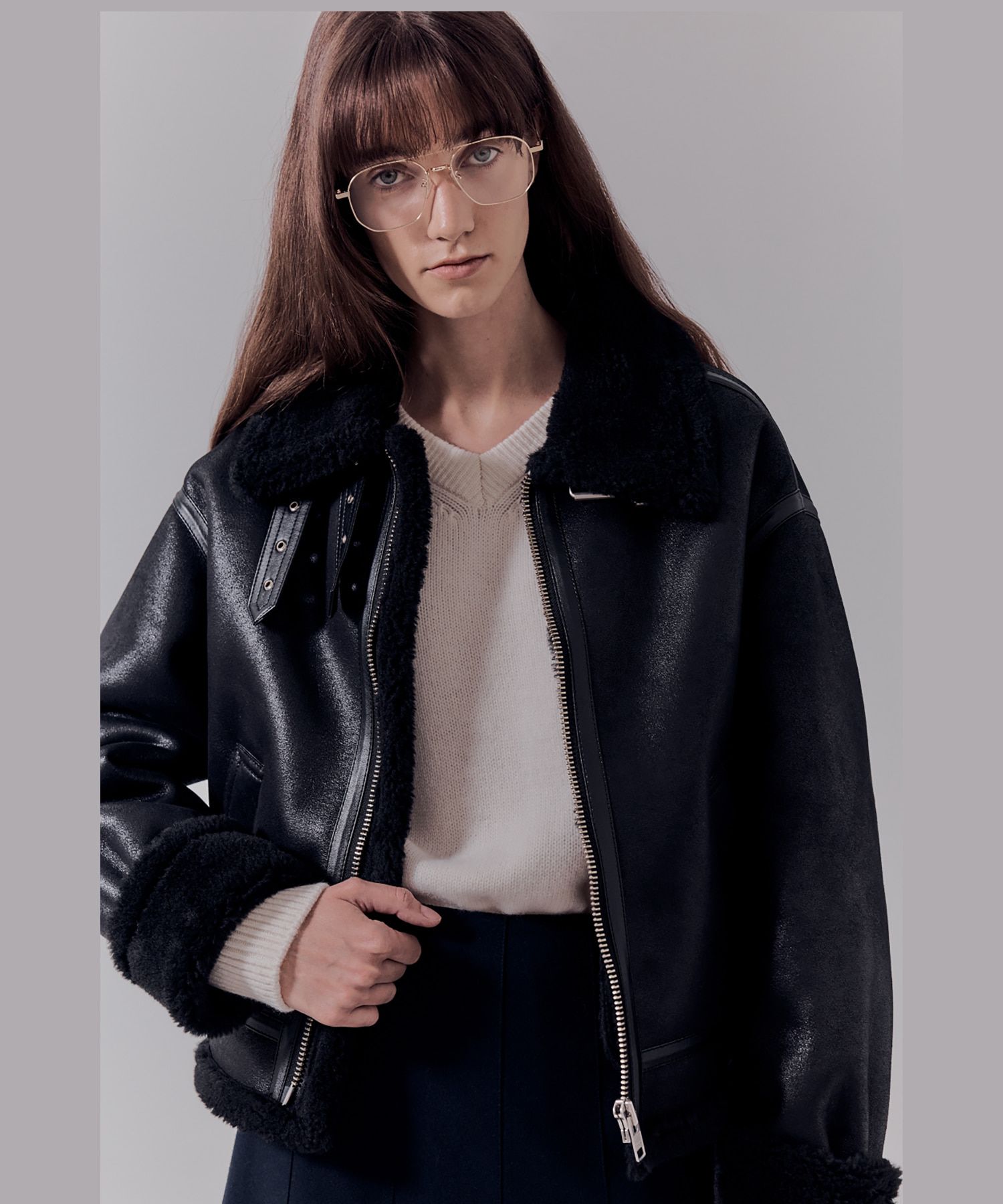 MUSINSA | DUNST FOR WOMEN UNISEX LOOSE FIT LINE SHEARLING JACKET