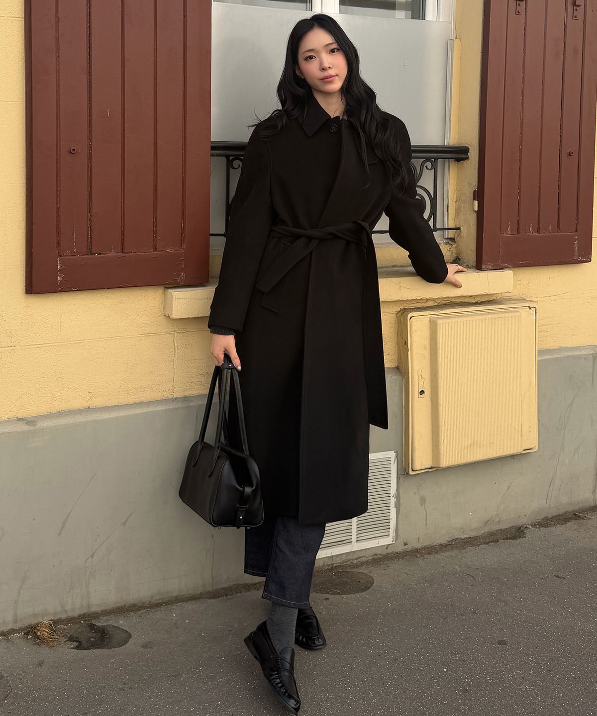 던스트(DUNST) UNISEX BELTED CASHMERE MAC COAT_UDCO6D123_BLACK