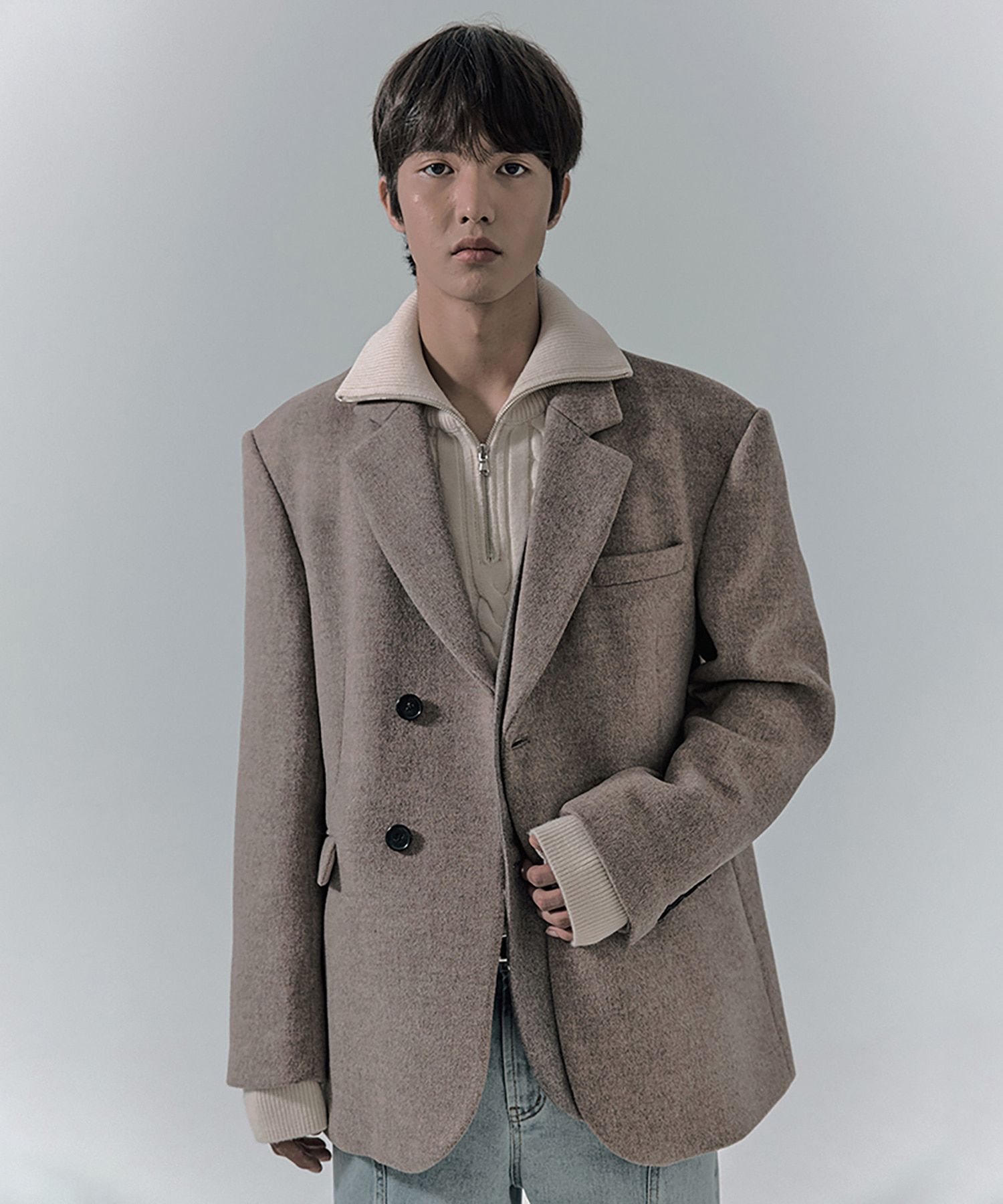 던스트(DUNST) UNISEX LAYERED HEAVY WOOL BLAZER OATMEAL_M_UDJA3D121I1 - 사이즈 &  후기 | 무신사