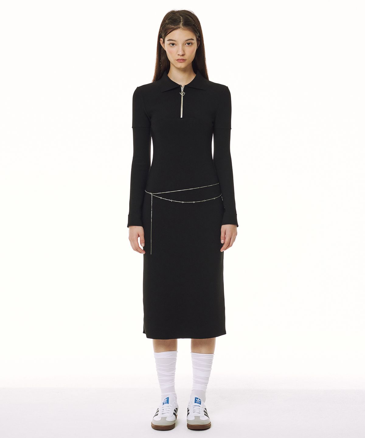 고코리(GOCORI) HALF ZIP UP BLACK DRESS 블랙 롱 원피스