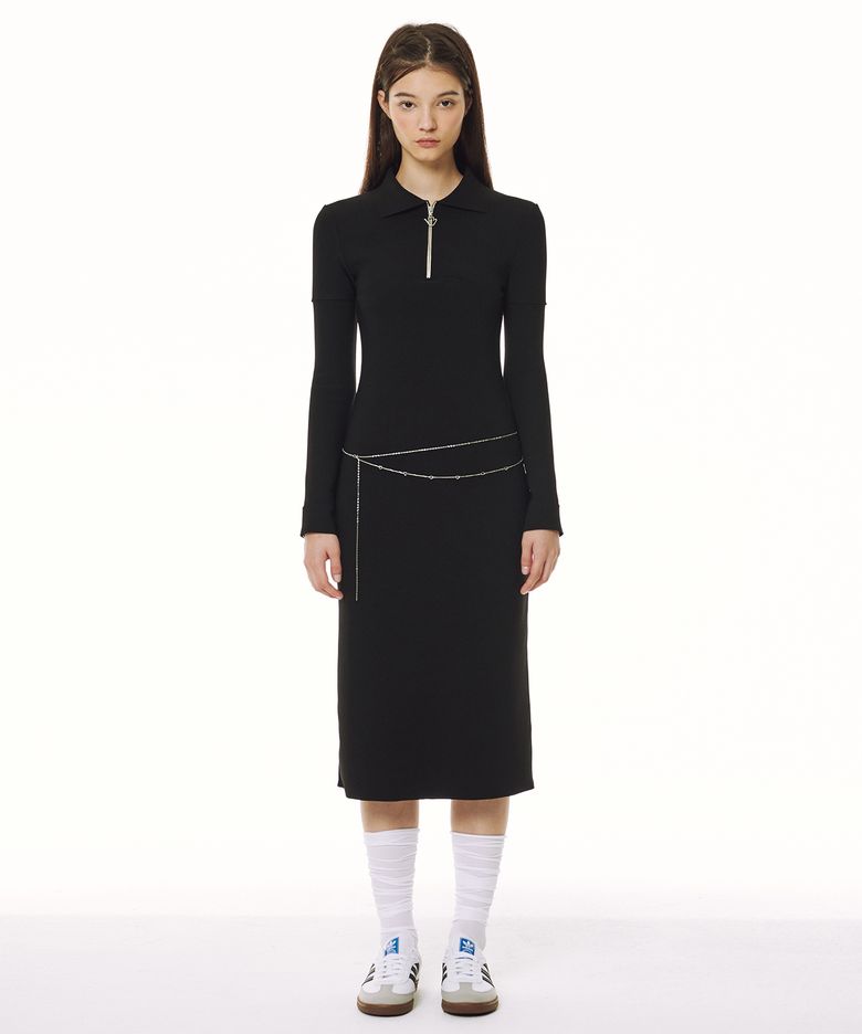 HALF ZIP UP BLACK DRESS 블랙 롱 원피스