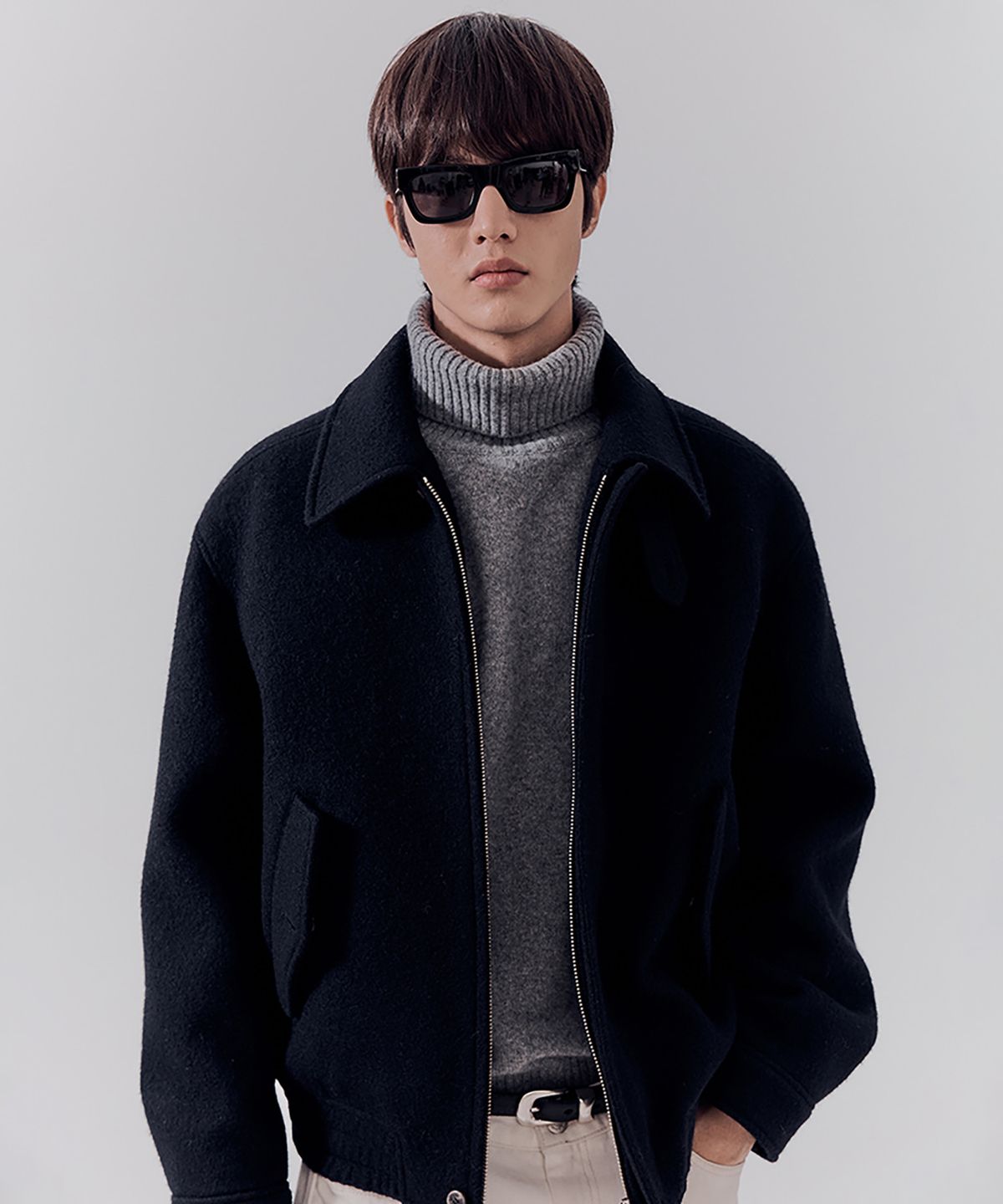 던스트 포 맨(DUNST FOR MEN) UNISEX TEXTURED COLLAR WOOL BLOUSON BOUCLE NAVY_M_UDJU3D124N2