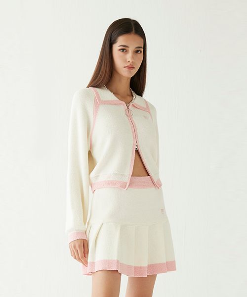MUSINSA | MSKN2ND Boucle Knit Sweater Cropped ZIP-UP IVORY