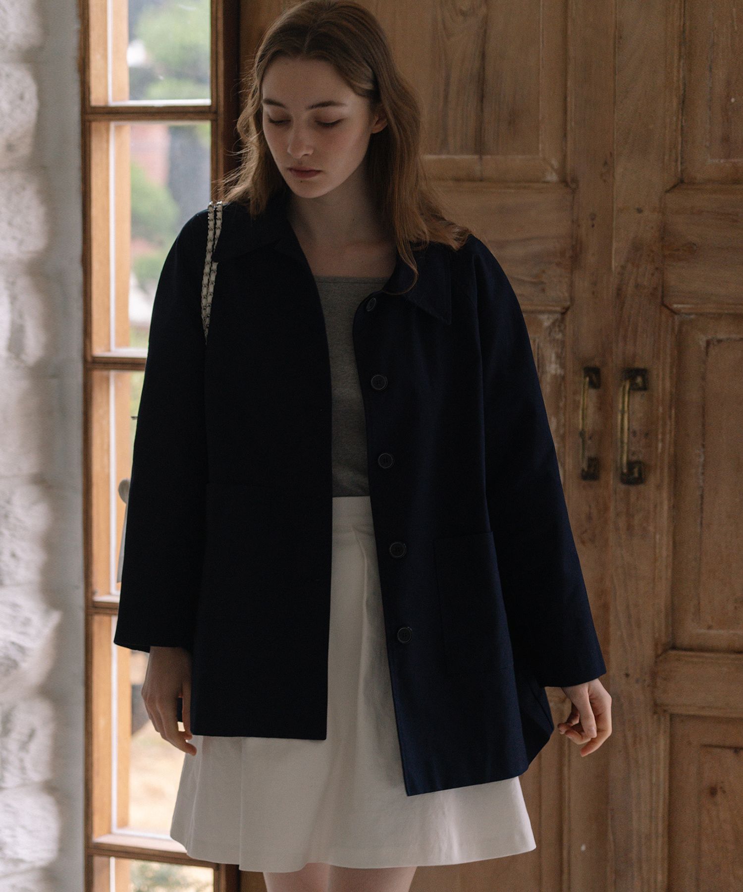 MUSINSA公式 | LAMINEZ ハーフトレンチコート - ネイビー