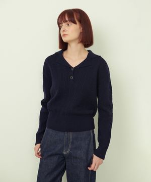 테드 캐시미어 케이블 카라 니트 미드나잇블루