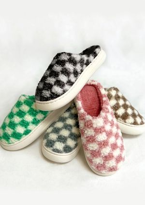 체커보드 극세사 털슬리퍼