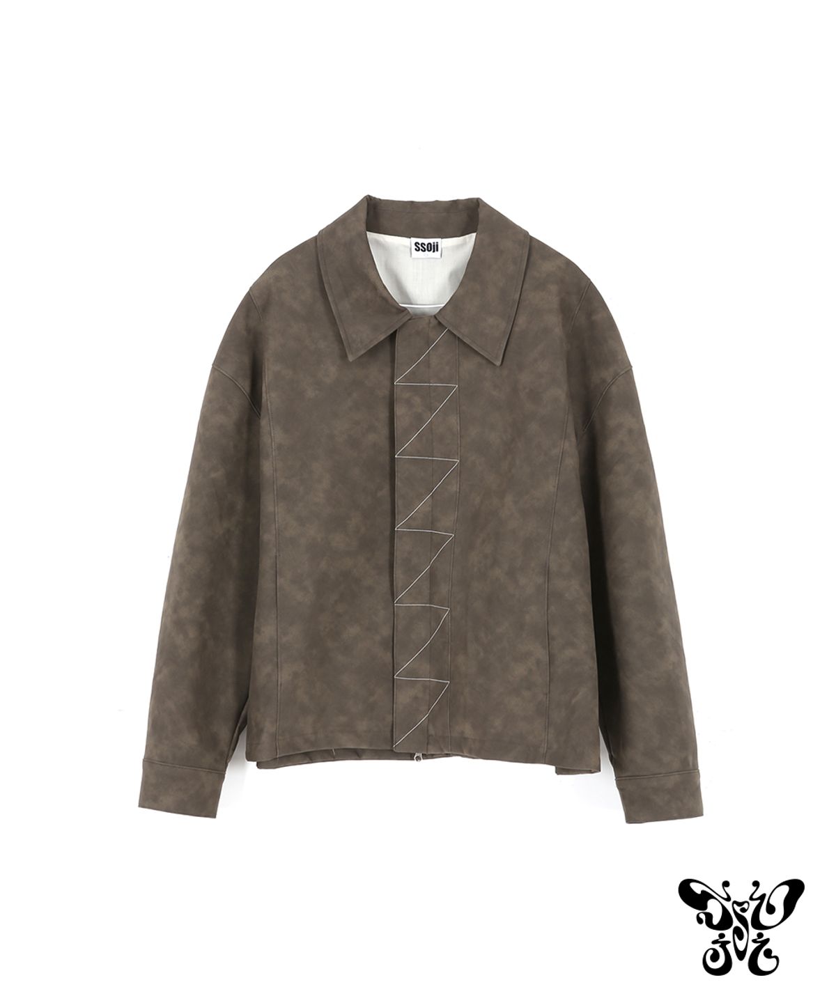 쏘지(SSOJI) 제트 스티치 오버핏 비건레더 자켓(브라운)