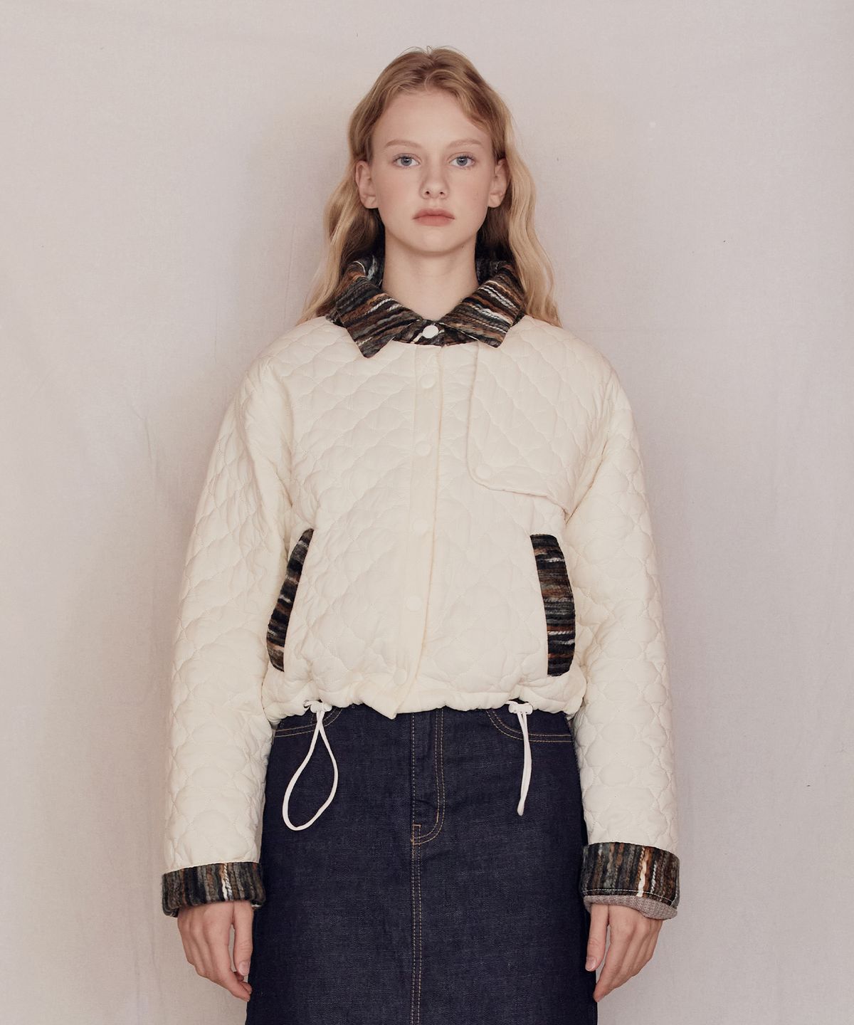 파베르핑거(FABER FINGER) Stripe Patched Quilting Jacket (Ivory)