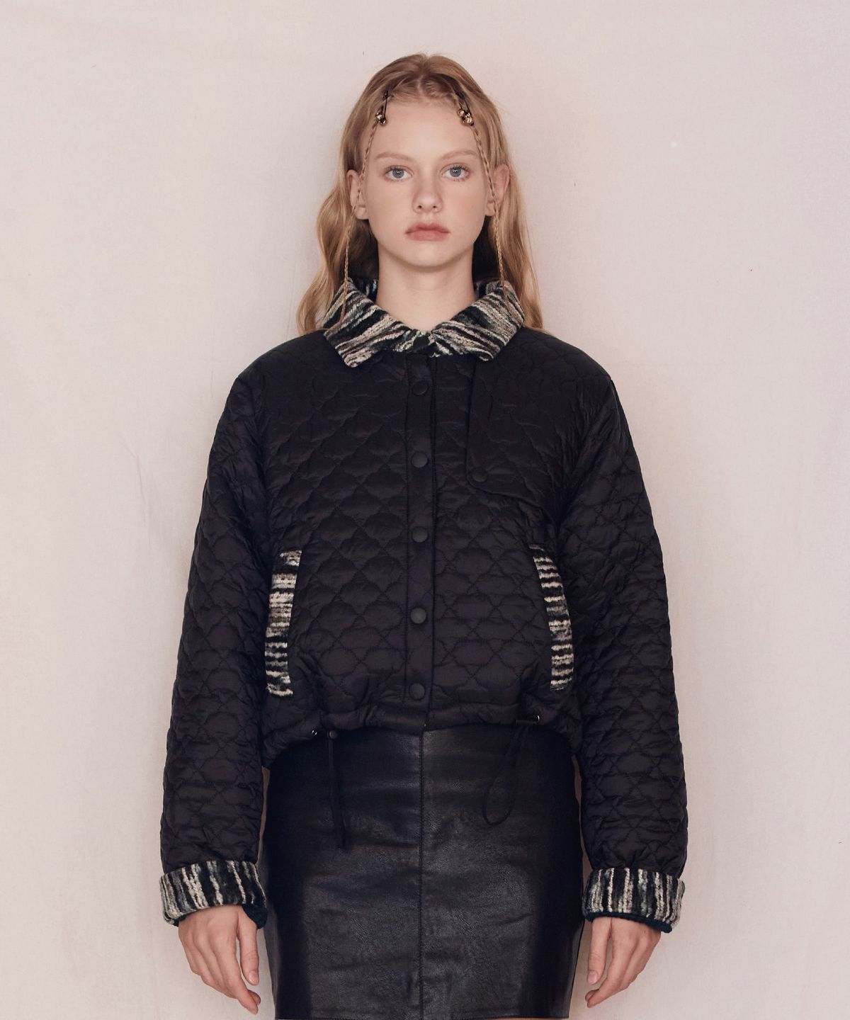 파베르핑거(FABER FINGER) Stripe Patched Quilting Jacket (Black)
