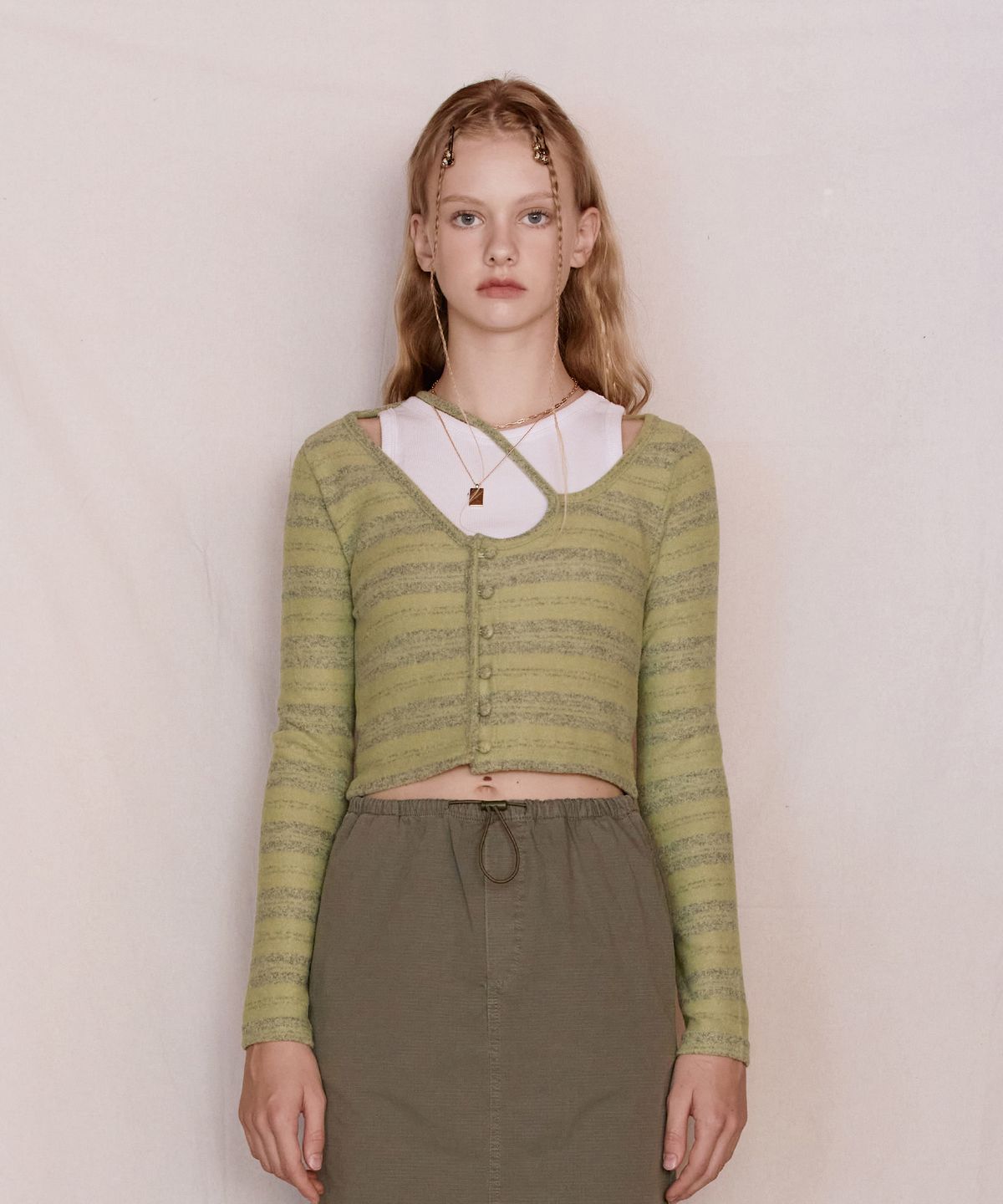 파베르핑거(FABER FINGER) Cross Line Crop Knit (Green)