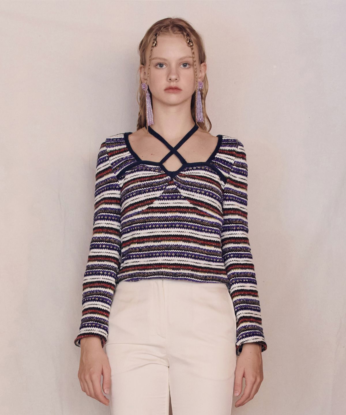 파베르핑거(FABER FINGER) Strappy halter neck Knit (Purple)