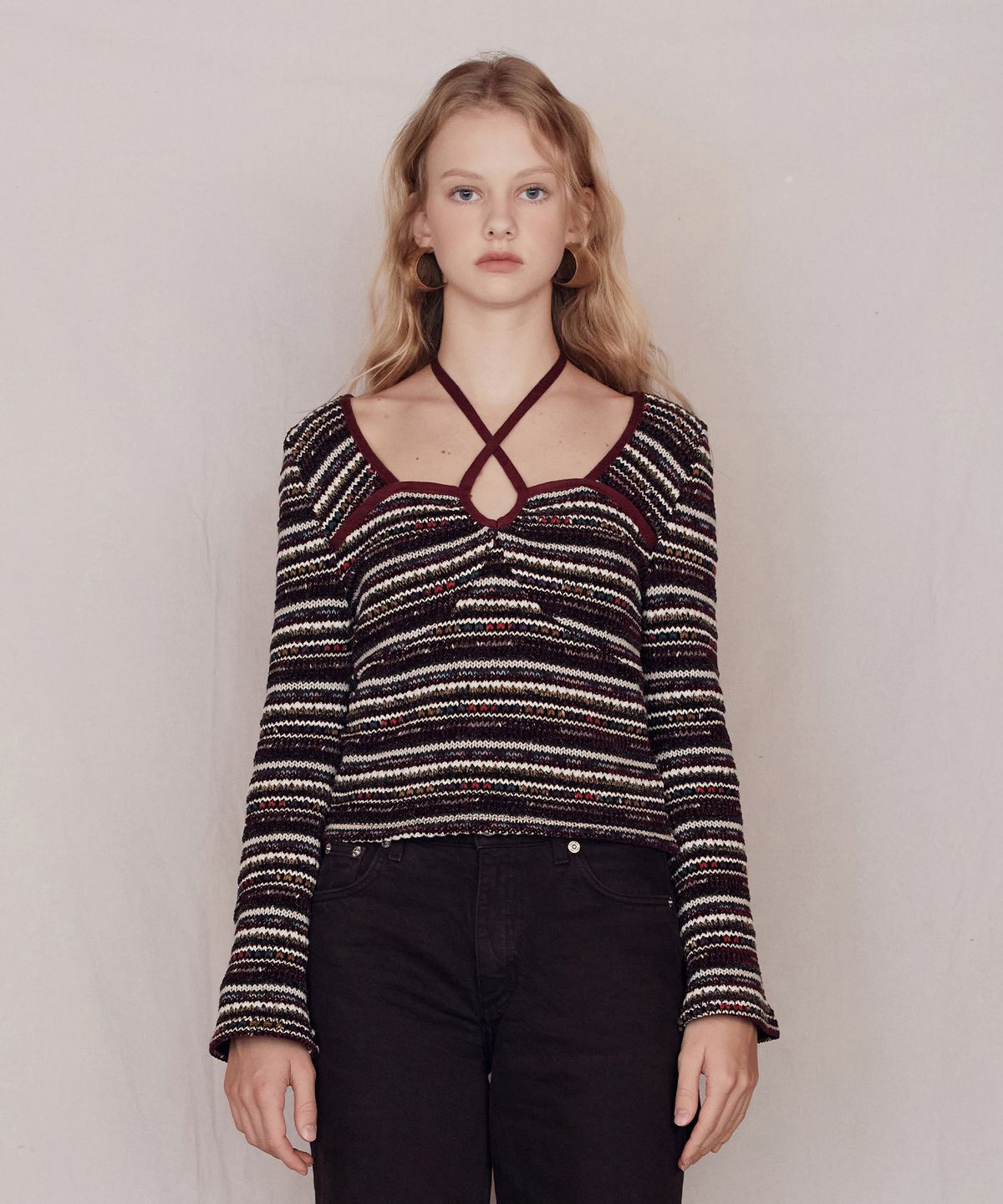 파베르핑거(FABER FINGER) Strappy halter neck Knit (Wine)