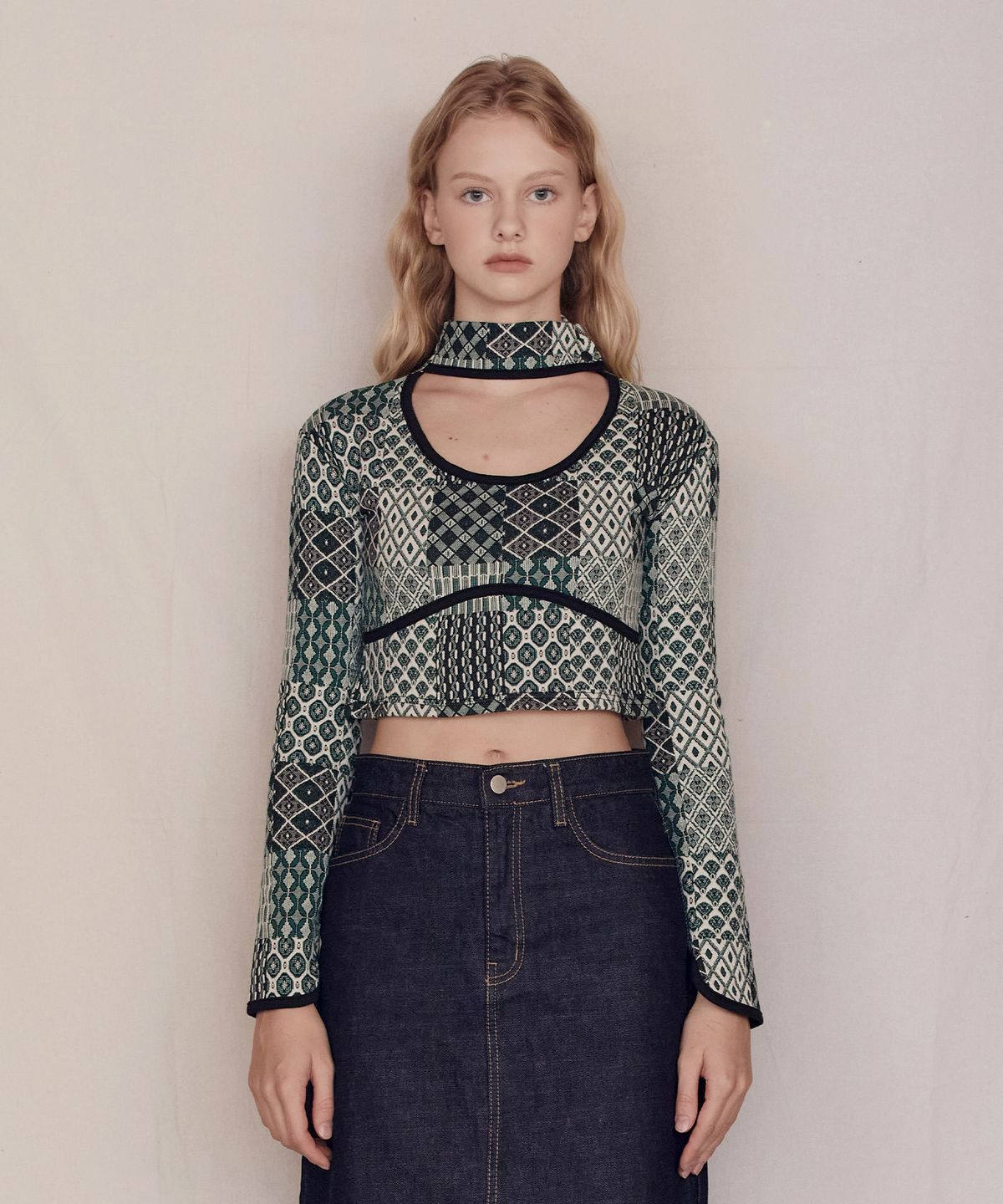 파베르핑거(FABER FINGER) Patchwork halterneck Top (Green)