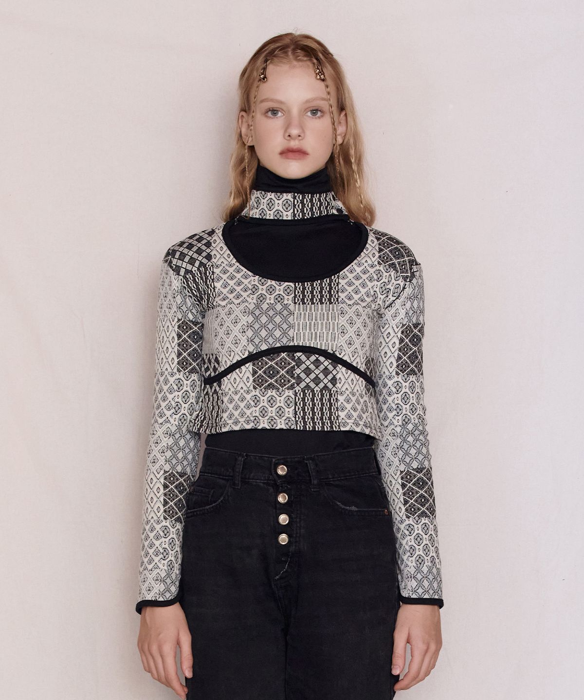 파베르핑거(FABER FINGER) Patchwork halterneck Top (Black)
