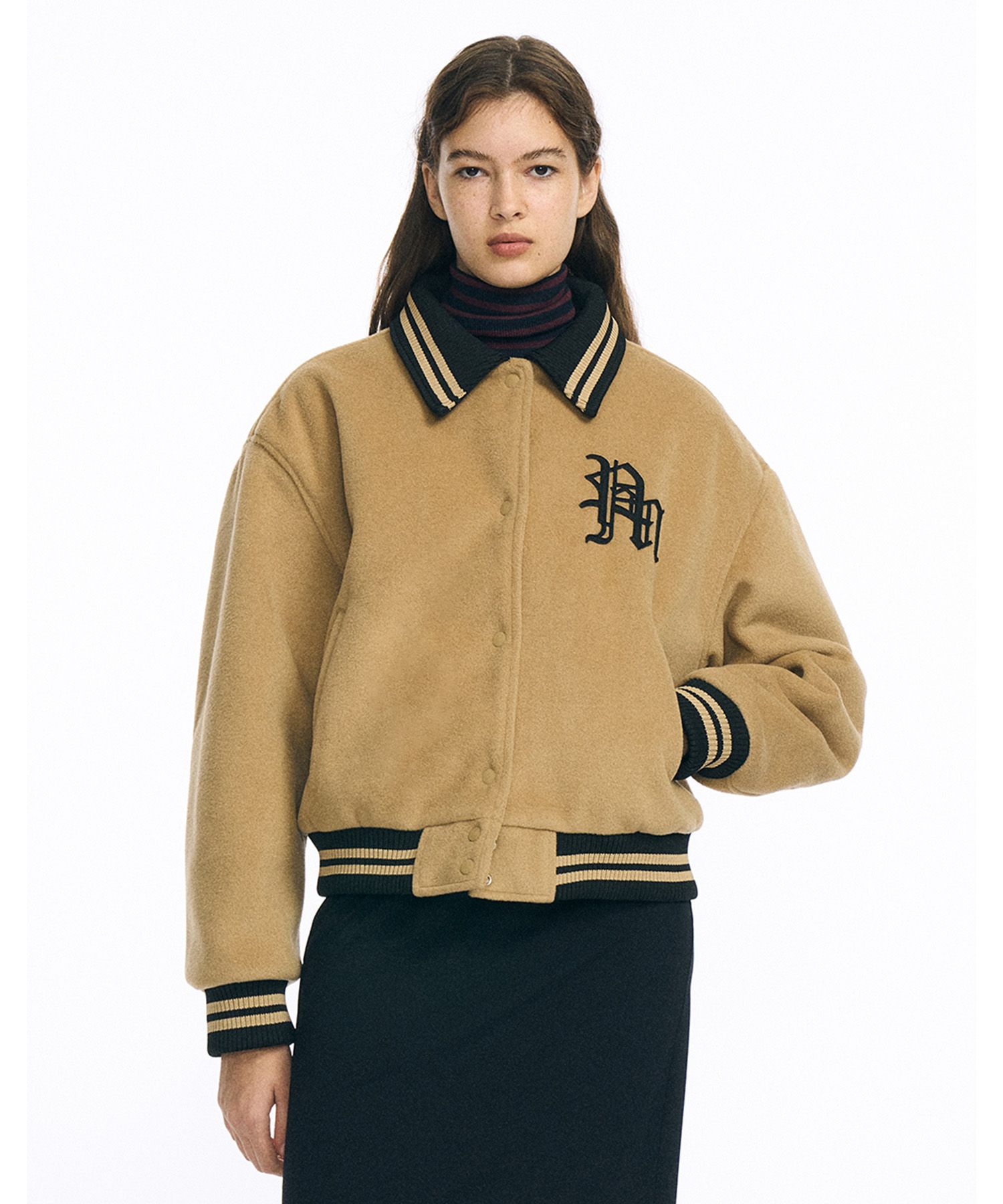MUSINSA公式 | PARTIMENTO WOMEN Melton Varsity Jacket_Beige