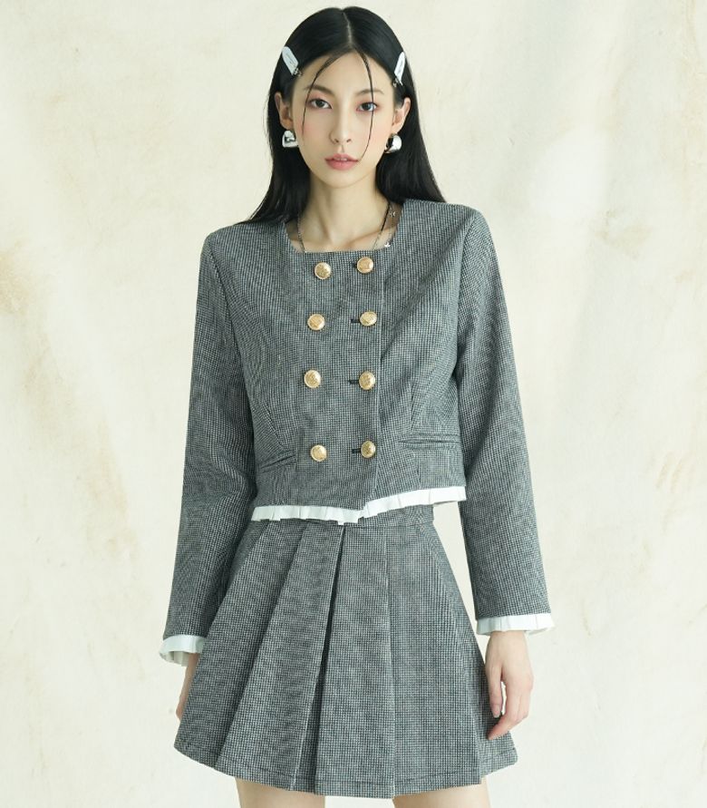 Hellen Shirt Layered Check Jacket BLACK