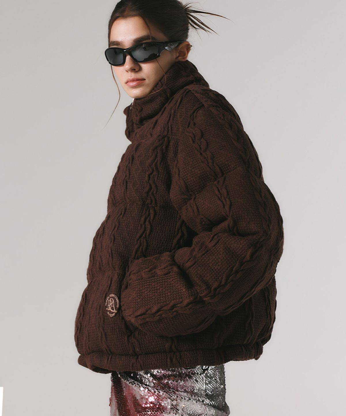 프렌다(PRENDA) TWISTED KNIT DOWN PADDING BROWN