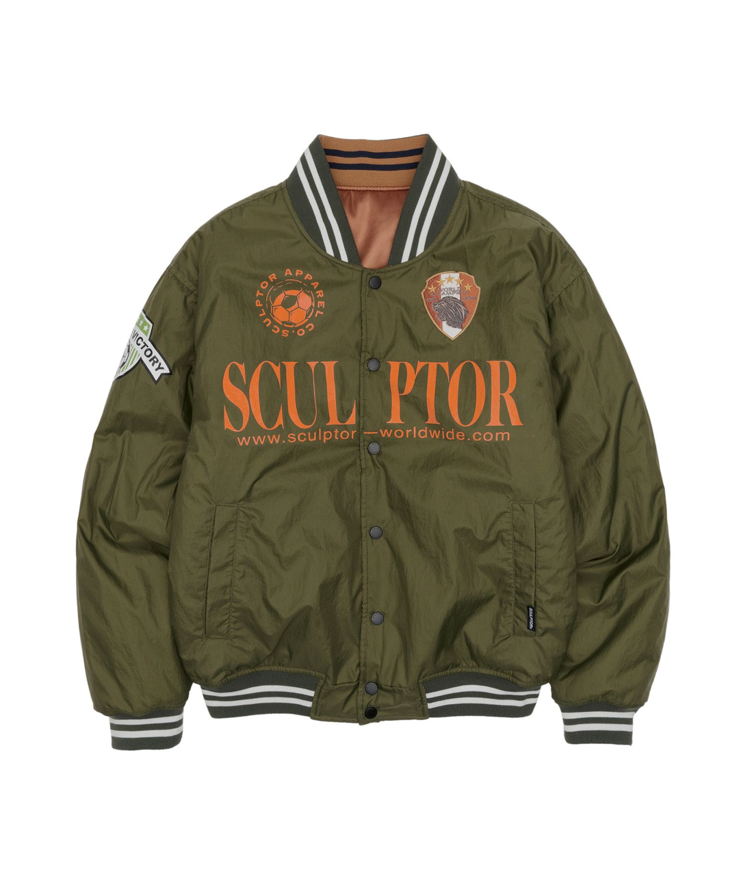 ★SCULPTOR★ Sports Reversible Stadium Jacket BeigeGold SC22 MUSINSA | SCULPTOR Sports Reversible Stadium Jacket Khaki/Orange